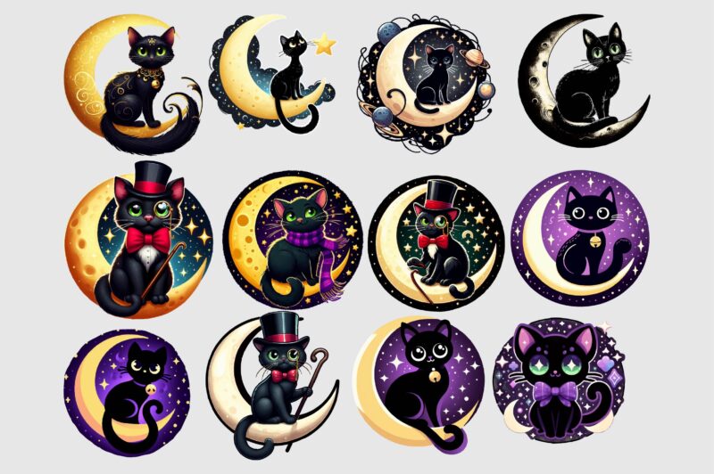 Whimsical Black Cat PNG Sublimation