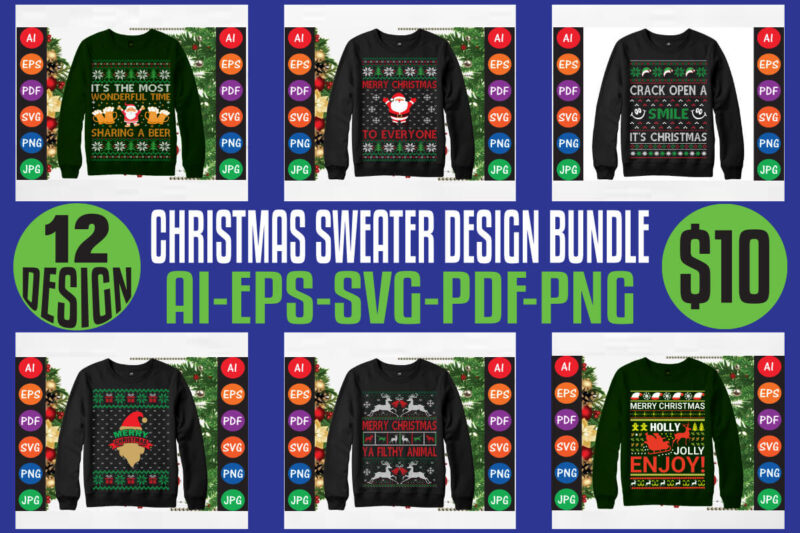 Merry christmas sweater design bundle, merry christmas t-shirt design bundle, christmas svg bundle, winter svg, santa svg, holiday, merry ch