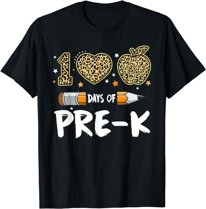 100 Days Of Pre K Teacher Student Leopard Happy 100th Day T-Shirt