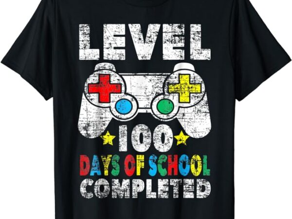 100 days of school completed gamer gifts boy level up gaming t-shirt