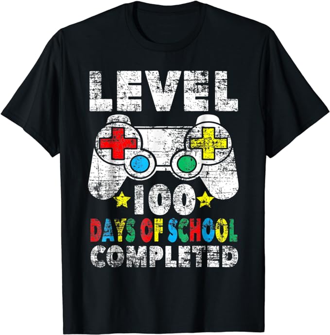 100 Days of School Completed Gamer Gifts Boy Level Up Gaming T-Shirt