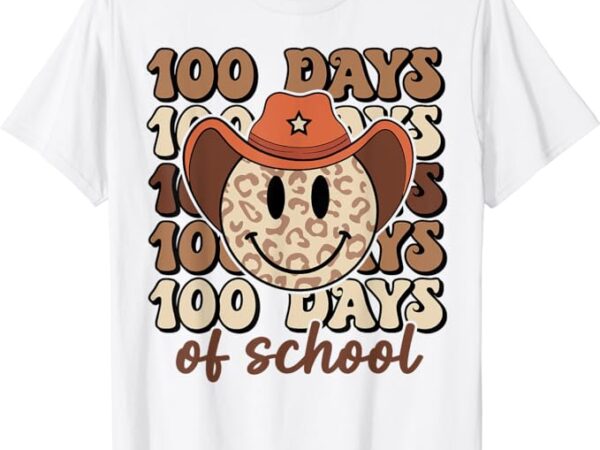 100 days of school retro cowboy smile face techer boys girls t-shirt