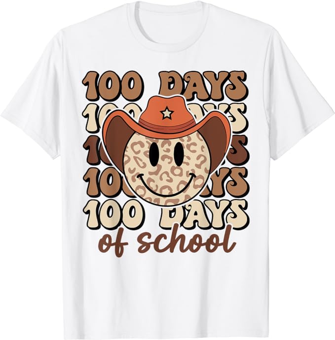 100 Days of School Retro Cowboy Smile Face Techer Boys Girls T-Shirt