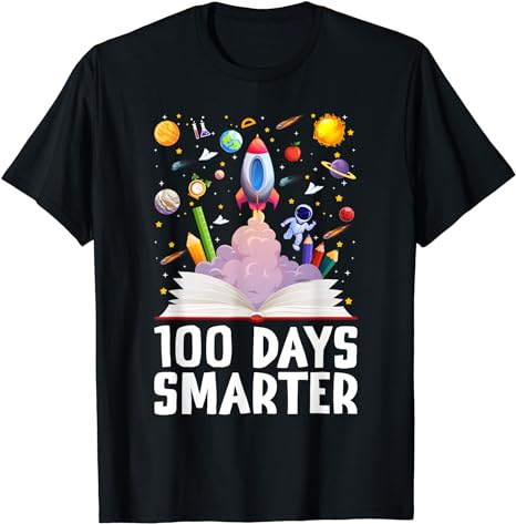 100th Day Of School 100 Days Smarter Books Space Astronaut T-Shirt