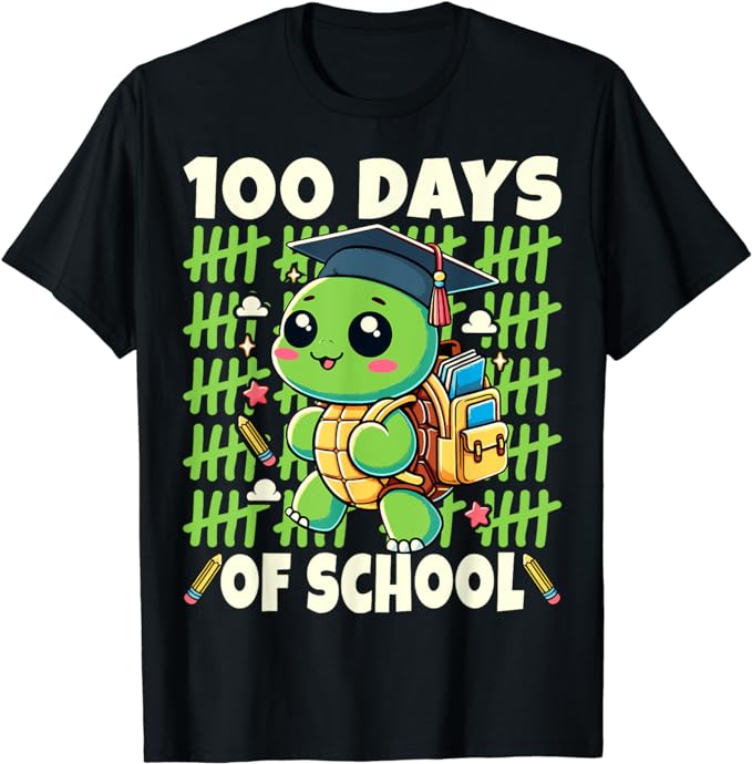 100th T shirt For Kids 100 Days Of School Turtle Boys Girls T-Shirt