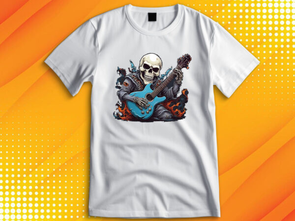 Ghost skull playing guitar t shirt design template