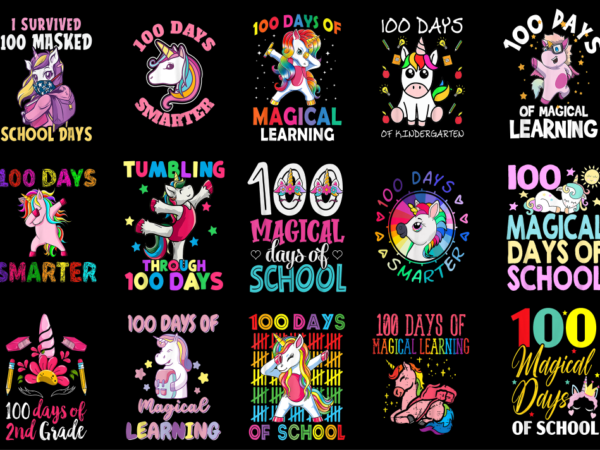 15 unicorn 100 days of school shirt designs bundle p14, unicorn 100 days of school t-shirt, unicorn 100 days of school png file, unicorn 100