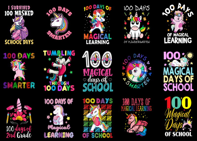 15 Unicorn 100 Days Of School Shirt Designs Bundle P14, Unicorn 100 Days Of School T-shirt, Unicorn 100 Days Of School png file, Unicorn 100