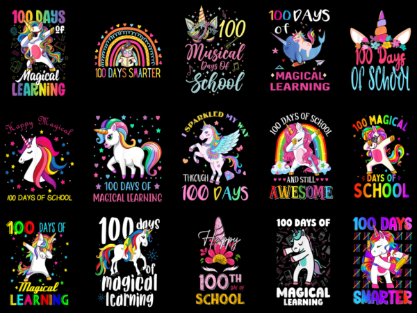 15 unicorn 100 days of school shirt designs bundle p18, unicorn 100 days of school t-shirt, unicorn 100 days of school png file, unicorn 100