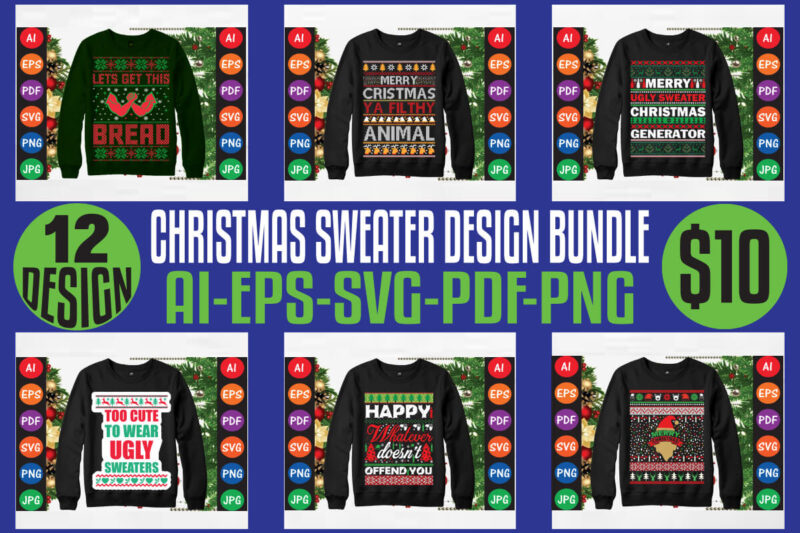 Merry christmas sweater design bundle, merry christmas t-shirt design bundle, christmas svg bundle, winter svg, santa svg, holiday, merry ch