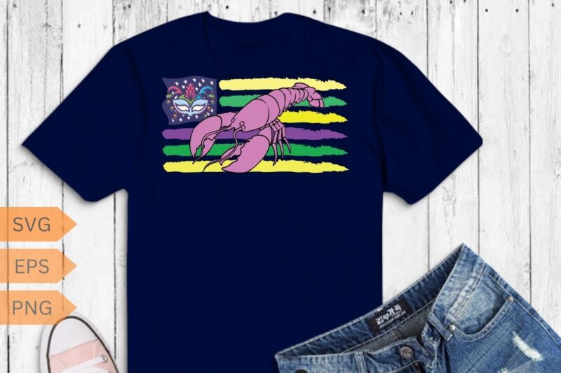 Carnival Mardi Gras USA American Flag Crawfish Parade T-Shirt design vector, Fat Tuesday, Shrove Tuesday, Pancake Tuesday, Carnival, Mardi