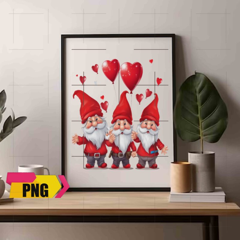 Valentine 2024 Gnomies Bundle Love With Heart Ballon Chibi Gnome 10 PNG 300 DPI AI