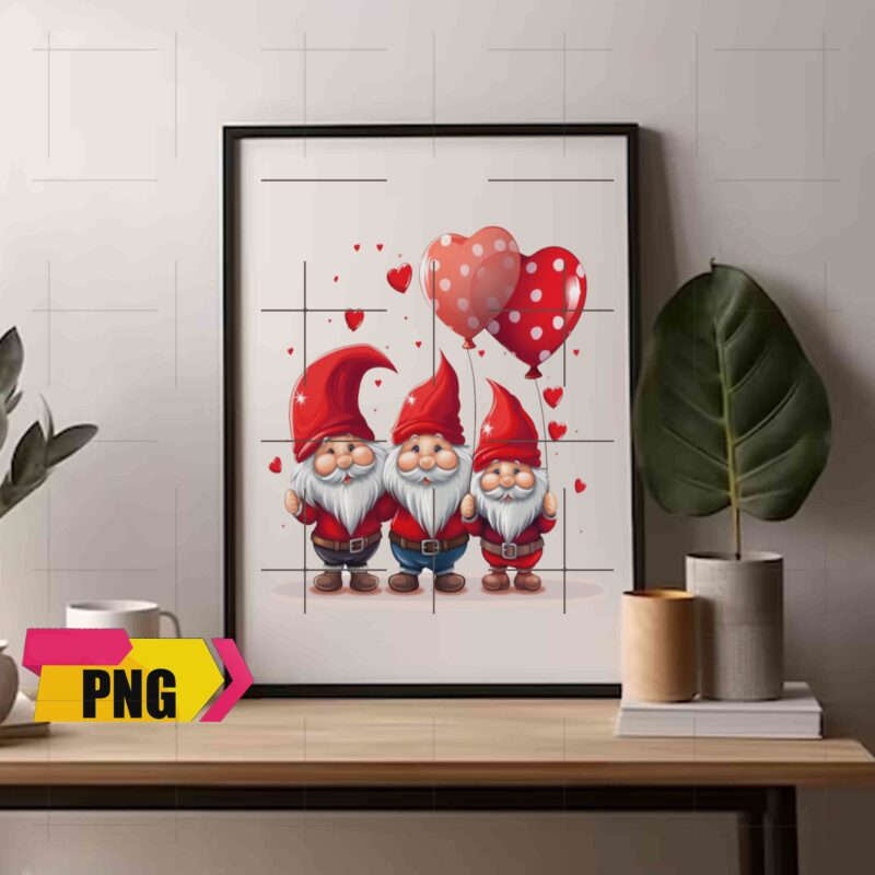 Valentine 2024 Gnomies Bundle Love With Heart Ballon Chibi Gnome 10 PNG 300 DPI AI