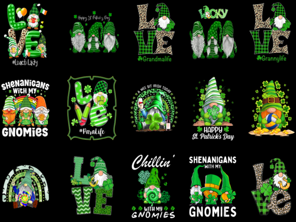 15 st. patrick’s day gnome shirt designs bundle p3, st. patrick’s day gnome t-shirt, st. patrick’s day gnome png file, st. patrick’s day gno