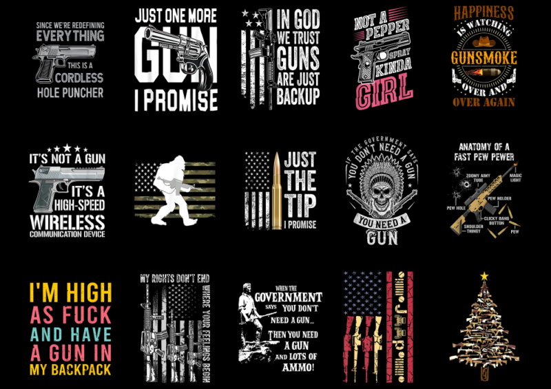 15 Gun Shirt Designs Bundle P3, Gun T-shirt, Gun png file, Gun digital file, Gun gift, Gun download, Gun design