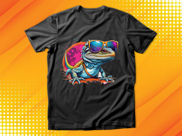 Funny colorful lizard with sunglasses t shirt graphic design