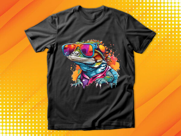 Funny colorful lizard with sunglasses t shirt graphic design