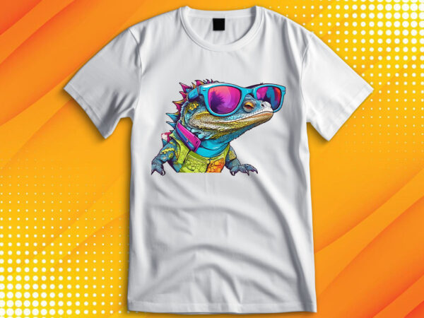 Funny colorful lizard with sunglasses t shirt graphic design