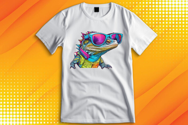 Funny colorful lizard with sunglasses