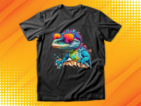 Funny colorful lizard with sunglasses t shirt graphic design