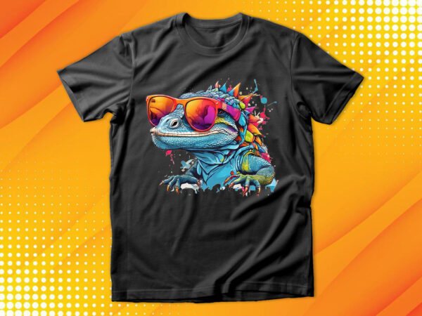 Funny colorful lizard with sunglasses t shirt graphic design