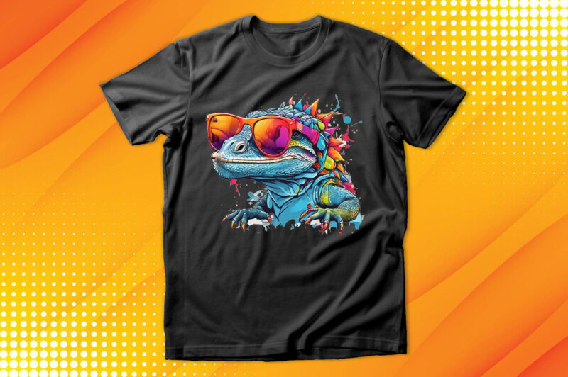 Funny colorful lizard with sunglasses