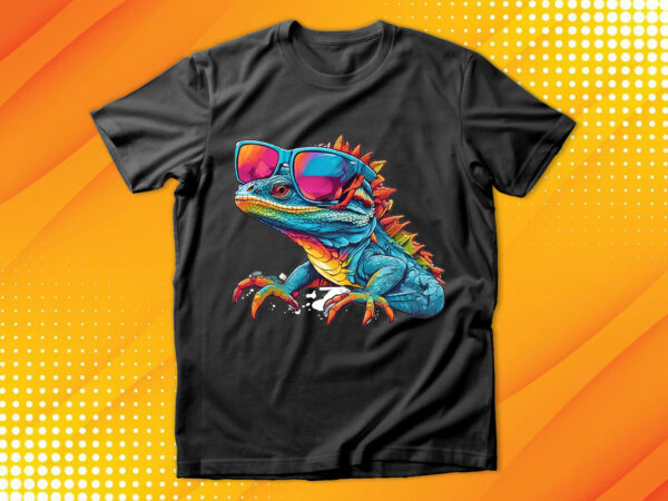 Funny colorful lizard with sunglasses t shirt graphic design