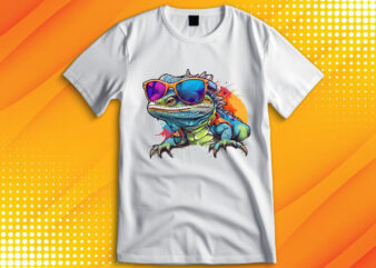 Funny colorful lizard with sunglasses