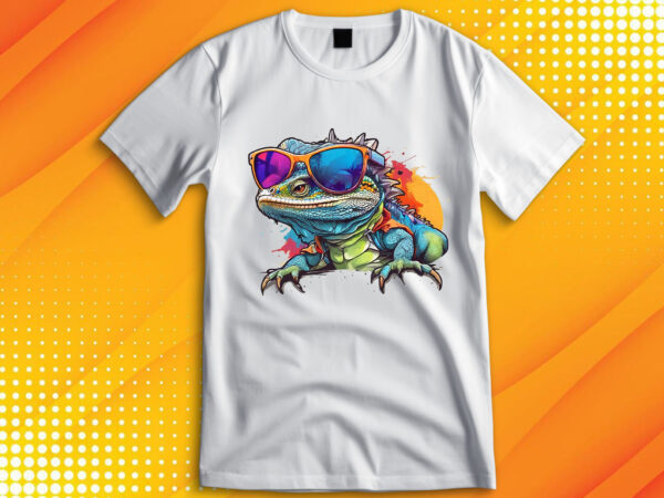 Funny colorful lizard with sunglasses t shirt graphic design