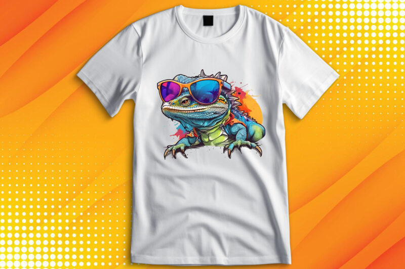 Funny colorful lizard with sunglasses