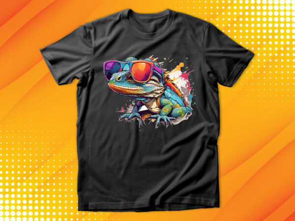 Funny colorful lizard with sunglasses t shirt graphic design