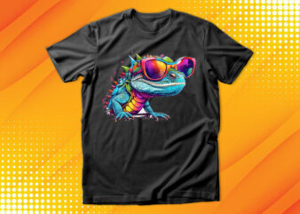 Funny colorful lizard with sunglasses