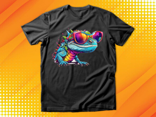 Funny colorful lizard with sunglasses t shirt graphic design