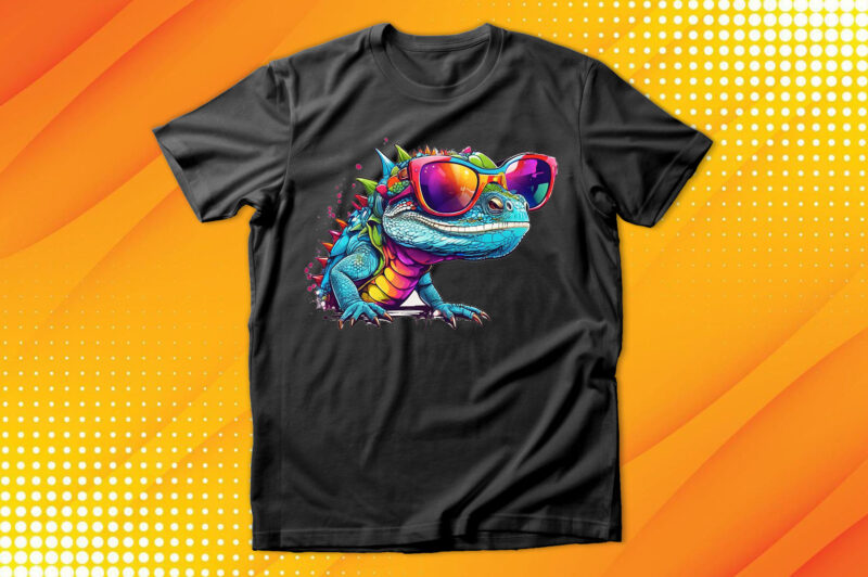 Funny colorful lizard with sunglasses