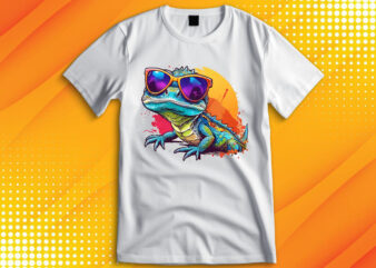 Funny colorful lizard with sunglasses