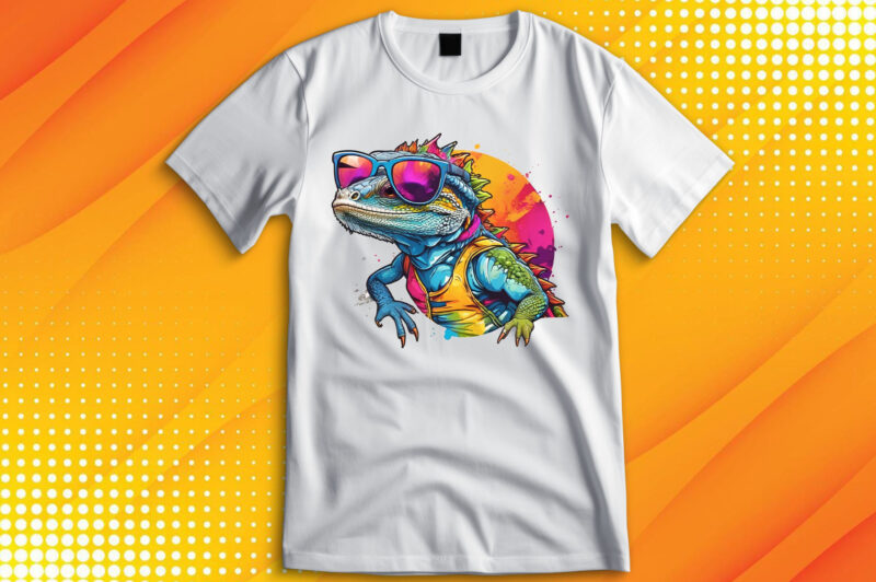 Funny colorful lizard with sunglasses