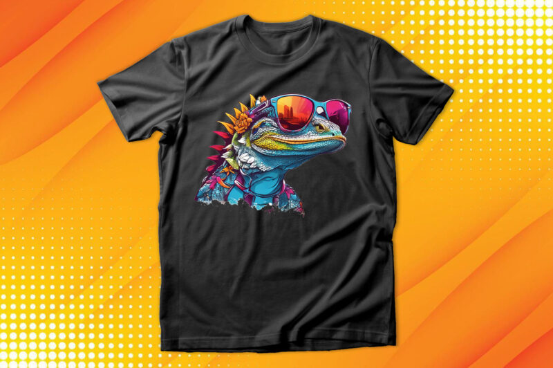 Funny colorful lizard with sunglasses