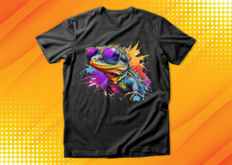 Funny colorful lizard with sunglasses