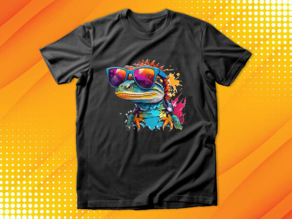 Funny colorful lizard with sunglasses t shirt graphic design