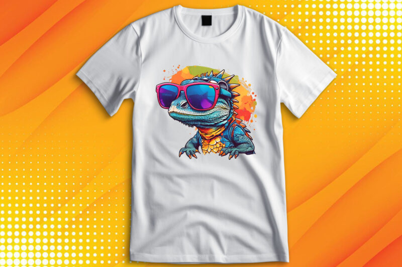 Funny colorful lizard with sunglasses