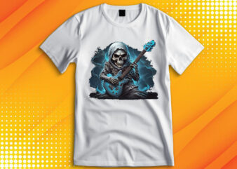 Ghost Skull Playing Guitar t shirt design template