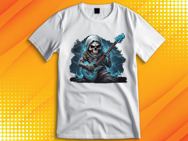 Ghost skull playing guitar t shirt design template