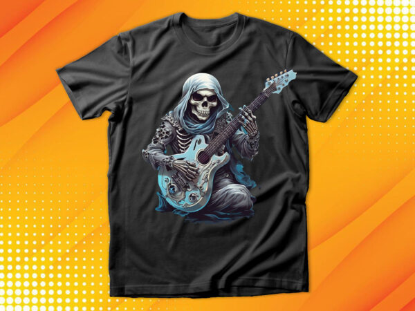 Ghost skull playing guitar t shirt design template