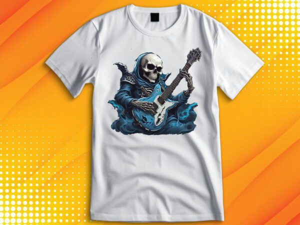 Ghost skull playing guitar t shirt design template