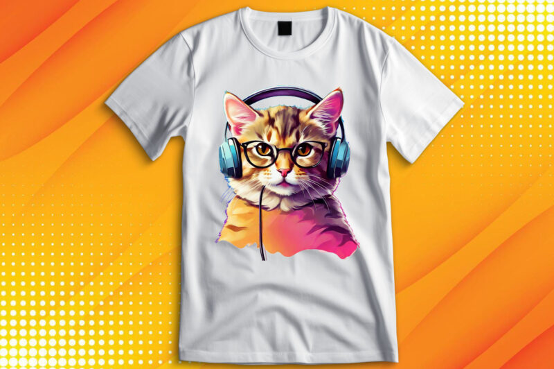 Cute cat wearing Glasses and Headset