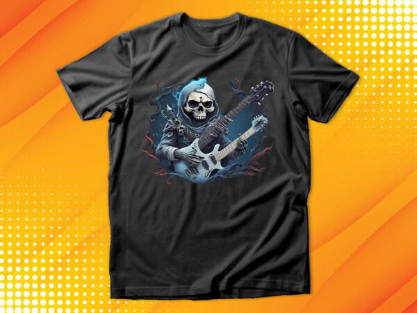 Ghost skull playing guitar t shirt design template