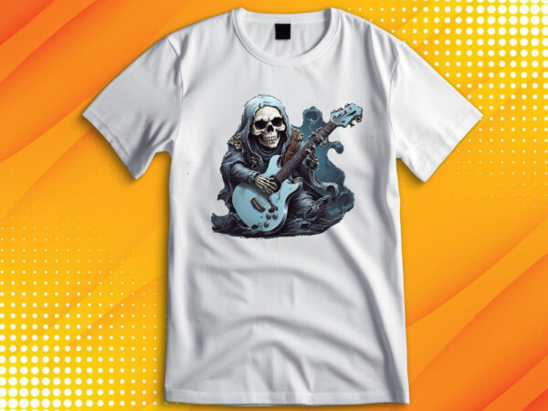 Ghost skull playing guitar t shirt design template