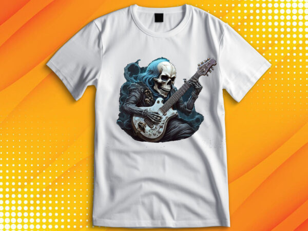 Ghost skull playing guitar t shirt design template