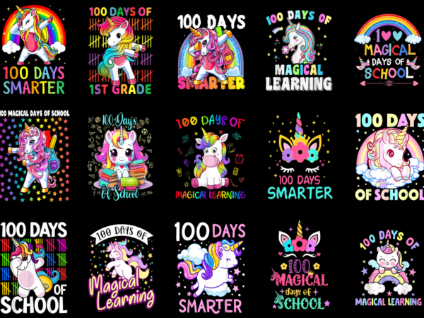 15 unicorn 100 days of school shirt designs bundle p9, unicorn 100 days of school t-shirt, unicorn 100 days of school png file, unicorn 100