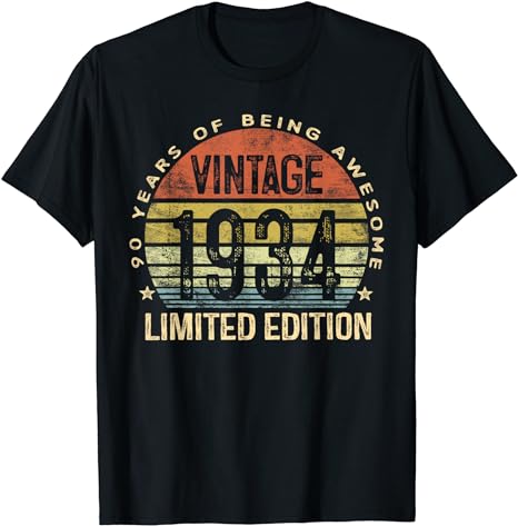 90 Year Old Gifts Vintage 1934 Limited Edition 90th Birthday T-Shirt ...